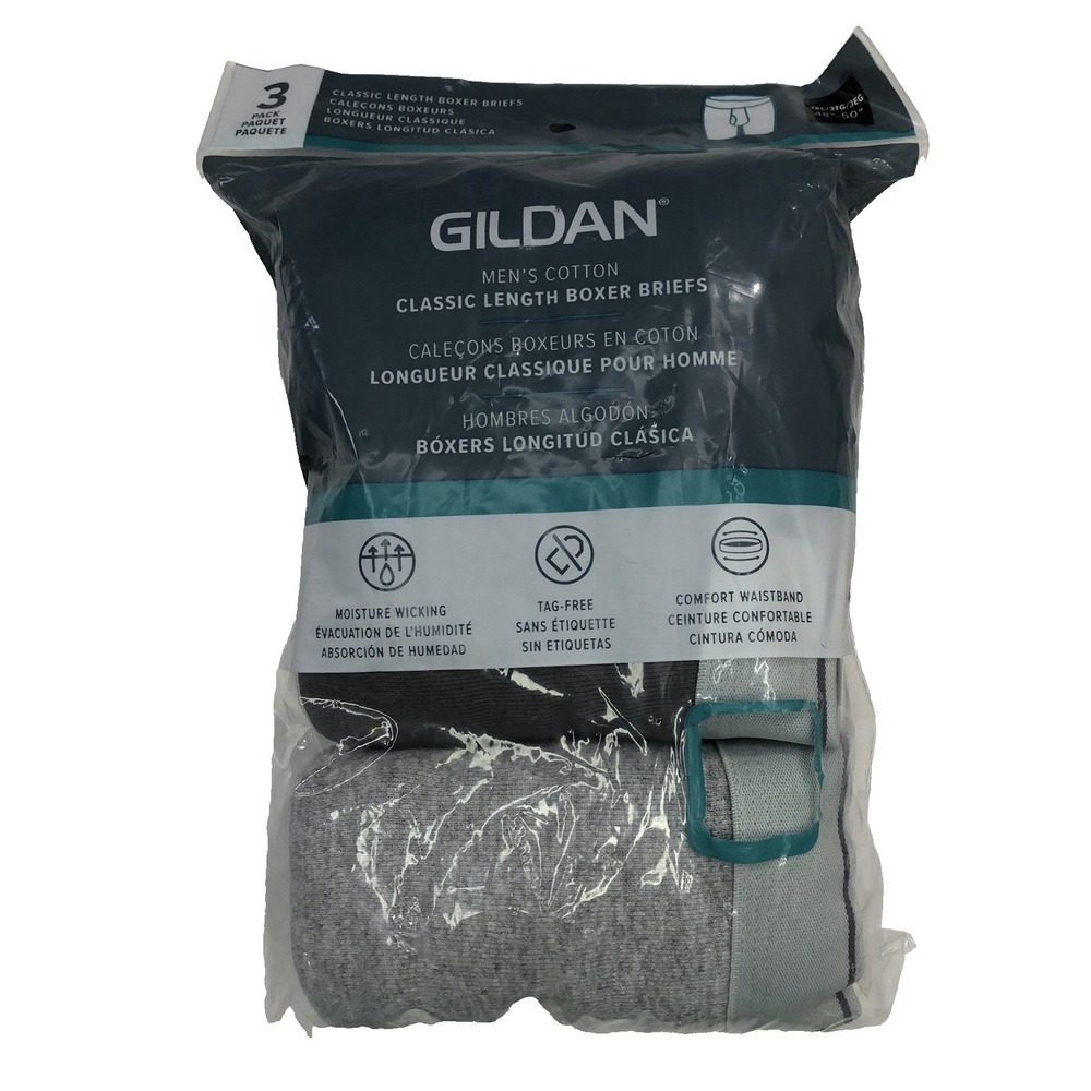 Gildan Boxer Briefs Men's Size 3XL 48'-50" Gray Blue 3 Pack Classic 6"‎ Inseam